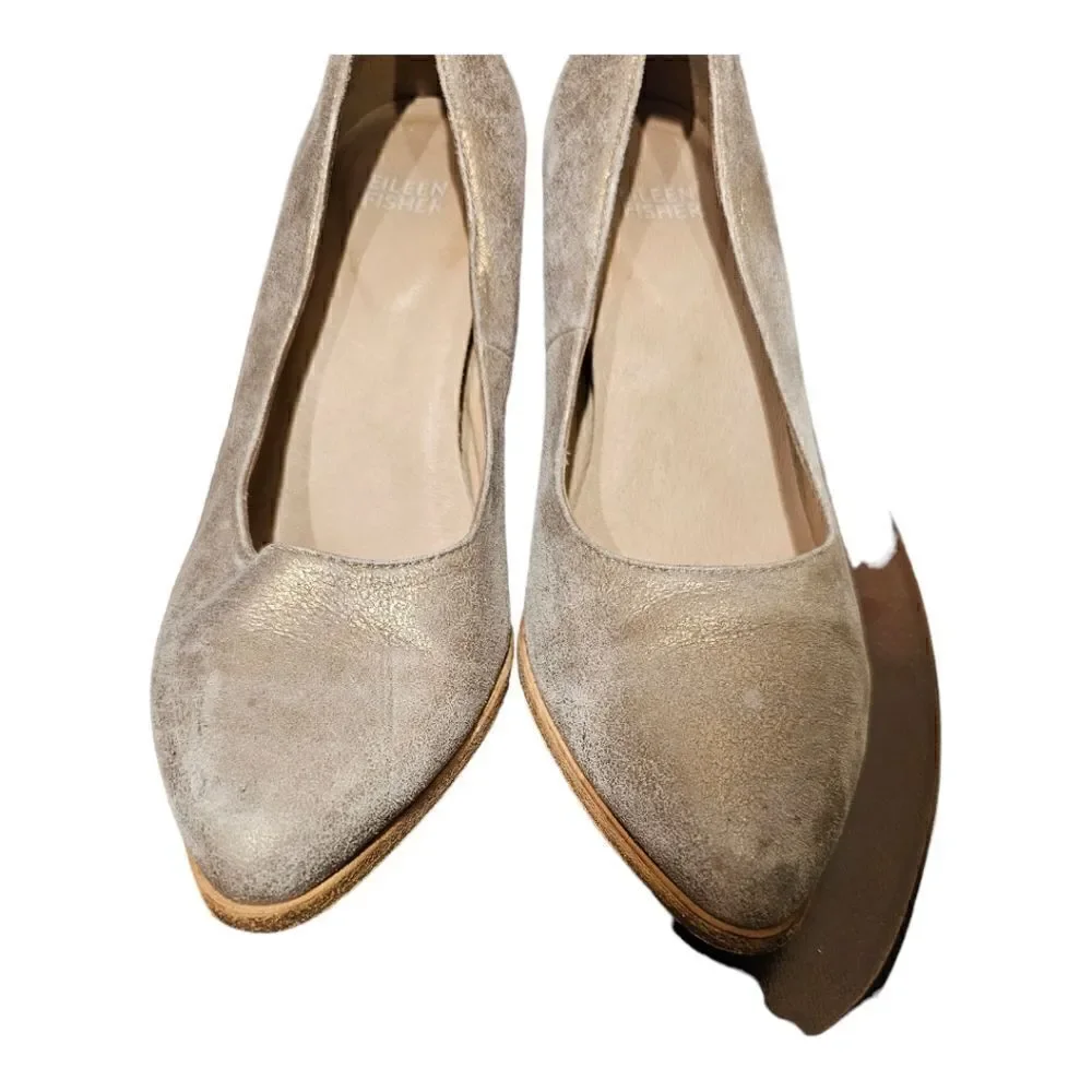 EILEEN FISHER Platinum Hawk‎ Block Heel Pump - Size 7 1/2
